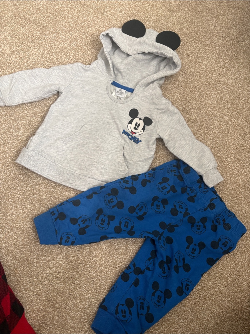 Disney Gray Mickey Ear Hoodie and Blue Mickey Print Set